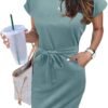 Connecteri  Women's Summer Striped Short Sleeve T Shirt Dress Casual Tie Waist with Pockets