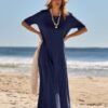 Connecteri  Women's 2024 Summer Short Sleeve Maxi Dress Casual Crewneck Swing A Line Long T Shirt Dress with Pockets