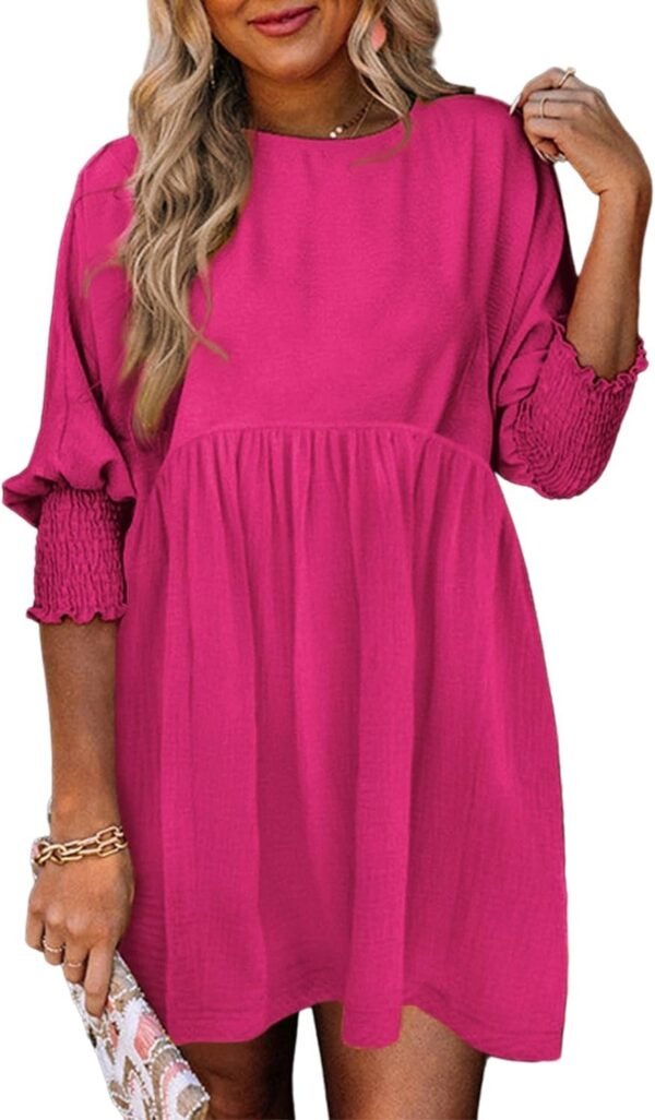 Connecteri  Womens Summer Tunic Dress Casual Loose Short Sleeve Crew Neck Flowy Swing Mini Shift Dresses