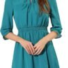 Connecteri  K Women's Autumn Wedding Guest Dresses Ruffle Hem 3/4 Sleeve A-Line Smocked Short Chiffon Dress