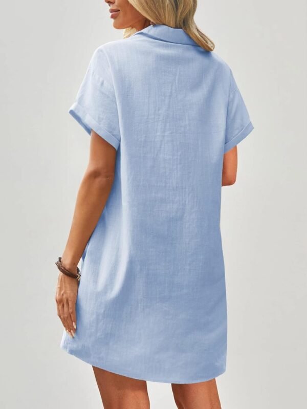 Connecteri  Womens Cotton Shirt Dress Summer Casual Short Sleeve Button Down Beach Cover Up Shirts with Pockets
