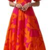 Connecteri  Womens Dresses 2024 Puff Sleeve Floral Casual Summer Dresses Smocked Backless Beach Flowy Tiered Maxi Dress