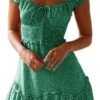 Connecteri  Women's Summer Ruffle Sleeve Sweetheart Neckline Printing Dress Mini Dress