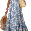 Connecteri  Women Summer Dresses 2024 Spaghetti Strap Scoop Neck Smocked Ruffle Flowy Boho Maxi Dress