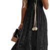 Connecteri  Women's Maxi Dress Lace Dresses Boho Tassel V-Neck Flare Ruffle Adjustable Straps Beach Summer Long Dress