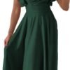 Connecteri?Womens 2024 Summer Midi Dress Ruffle Cap Sleeve V Neck Swing A Line Cocktail Party Dresses