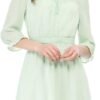 Connecteri  K Women's Autumn Wedding Guest Dresses Ruffle Hem 3/4 Sleeve A-Line Smocked Short Chiffon Dress