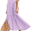 Connecteri  Women's 2024 Spring Summer Square Collar Dress Off Shoulder Style Elegant Ruffle Hemline Skirt Mini Dresses S-XL