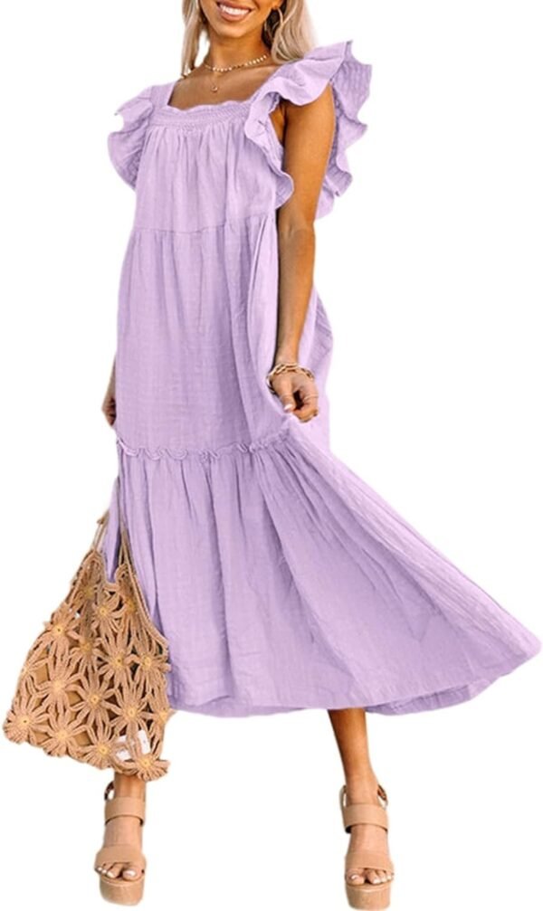 Connecteri  Women's 2024 Spring Summer Square Collar Dress Off Shoulder Style Elegant Ruffle Hemline Skirt Mini Dresses S-XL