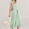 Connecteri  Women's Square Neck Ruffle Split Midi Elegant Formal Wedding Guest Cocktail Bridesmaid Graduation Party Dresses 2024