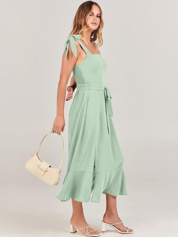 Connecteri  Women's Square Neck Ruffle Split Midi Elegant Formal Wedding Guest Cocktail Bridesmaid Graduation Party Dresses 2024