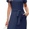 Connecteri  Women's Summer Striped Short Sleeve T Shirt Dress Casual Tie Waist with Pockets