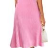 Connecteri  Women's V Neck Ribbed Knit Midi Dress Short Sleeve Button Elegant Bodycon Sweater Dresses
