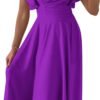 Connecteri?Womens 2024 Summer Midi Dress Ruffle Cap Sleeve V Neck Swing A Line Cocktail Party Dresses
