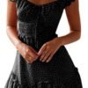 Connecteri  Women's Summer Ruffle Sleeve Sweetheart Neckline Printing Dress Mini Dress