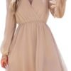 Connecteri  Women's Floral Print Chiffon A-Line Mini Dress Long Peasant Sleeves