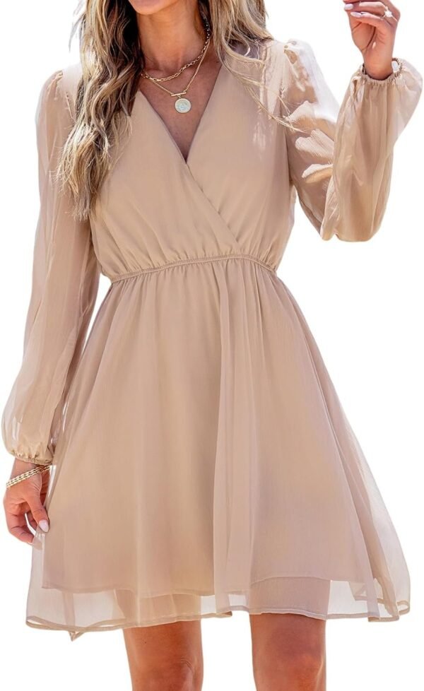 Connecteri  Women's Floral Print Chiffon A-Line Mini Dress Long Peasant Sleeves