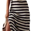 Connecteri  Summer Dress Casual Womens Fashion Short Sleeve Maxi Dress T Shirt Dress Striped Long Color Block Maxi Dress