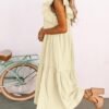 Connecteri  Women's 2024 Spring Summer Square Collar Dress Off Shoulder Style Elegant Ruffle Hemline Skirt Mini Dresses S-XL