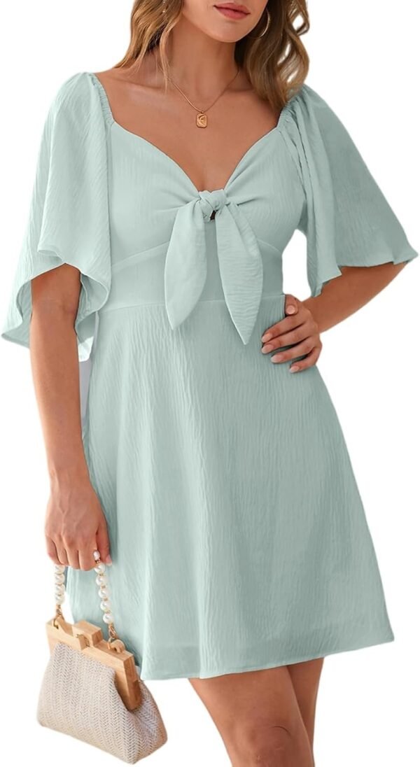 Connecteri  Womens Dresses 2024 Spring Summer Deep V Neck Elegant Bow tie Mini Dress S-XL