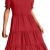 Connecteri  Women's 2024 Summer Short Puff Sleeve Midi Dress Casual V Neck High Waist Tiered Swing A Line Dresses