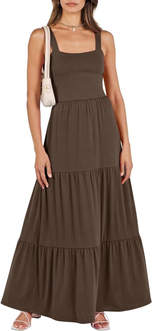 Connecteri  Women's Summer Casual Long Maxi Beach Vacation Dresses Sleeveless Square Neck Flowy Tiered Sun Dress with Pockets