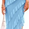 Connecteri  Womens Strapless Tube Asymmetrical Ruffle Maxi Bodycon Dress