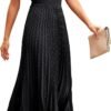 Connecteri?Womens Midi Summer V Neck Swiss Dot Ruffle Sleeveless A Line Beach Sun Dress