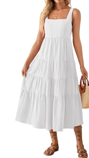 Connecteri Women's 2024 Summer Sleeveless Dress Casual Backless Loose Flowy Tiered Sundress Beach Cover up Tank Dresses