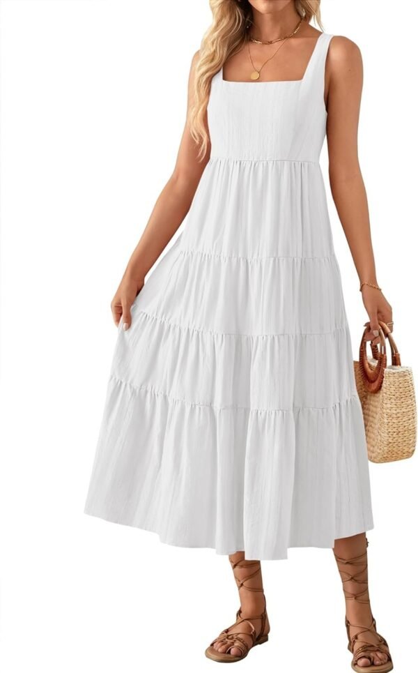 Connecteri Women's 2024 Summer Sleeveless Dress Casual Backless Loose Flowy Tiered Sundress Beach Cover up Tank Dresses