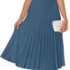 Connecteri Women's Casual Striped Midi Dress Crewneck Short Sleeve Button Ribbed Knit Swing Pleated A Line Dresses