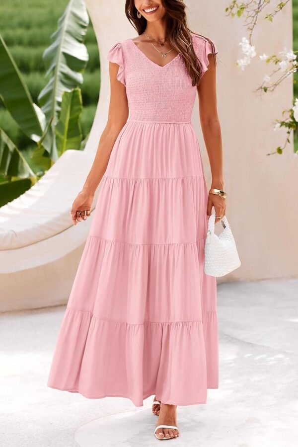 Connecteri  Womens Cap Sleeve V Neck Smocked Beach Sundress