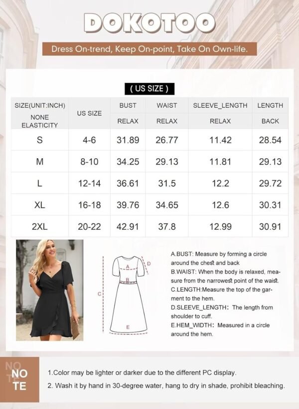 Connecteri  Women's Wrap V Neck Short Flared Sleeve Wedding Guest Dress Smocked Elastic Waist Tiered Belted Ruffle Hem Mini Dress