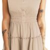 Connecteri  Womens Summer Dresses 2024 Sleeveless Button Down Smocked Elastic Waist Ruffle Tiered Casual Swing Mini Dress