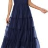 Connecteri?Womens 2024 Summer Casual Sleeveless Smocked Ruffle Tulle Flowy Beach Sundress