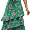 Connecteri?Womens Summer Floral One Shoulder Tiered Ruffle Flowy Midi Beach Boho Dress