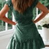 Connecteri  Women's Summer Ruffle Sleeve Sweetheart Neckline Printing Dress Mini Dress