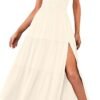 Connecteri  Women's Summer One Shoulder Sleeveless Knot Smocked Midi Dress Split Tiered Flowy Dresses