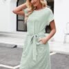 Connecteri  Women's Summer Striped Short Sleeve T Shirt Dress Casual Tie Waist with Pockets