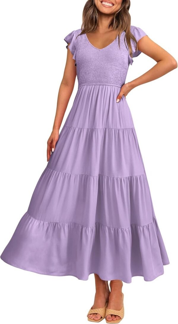 Connecteri  Womens Cap Sleeve V Neck Smocked Beach Sundress