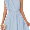 Connecteri Women's Summer One Shoulder Ruffle Dress 2024 Boho Sleeveless Elastic High Waist Swing Mini Dresses