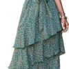 Connecteri?Womens Summer Floral One Shoulder Tiered Ruffle Flowy Midi Beach Boho Dress