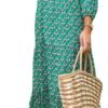 Connecteri  Womens Loose Fit Casual Summer V Neck Half Sleeve Bohemian Geometric Pattern Maxi Long Dresses