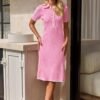 Connecteri  Women's V Neck Ribbed Knit Midi Dress Short Sleeve Button Elegant Bodycon Sweater Dresses