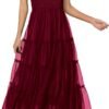 Connecteri?Womens 2024 Summer Casual Sleeveless Smocked Ruffle Tulle Flowy Beach Sundress