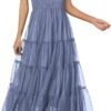 Connecteri?Womens 2024 Summer Casual Sleeveless Smocked Ruffle Tulle Flowy Beach Sundress