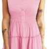 Connecteri  Womens Summer Dresses 2024 Sleeveless Button Down Smocked Elastic Waist Ruffle Tiered Casual Swing Mini Dress