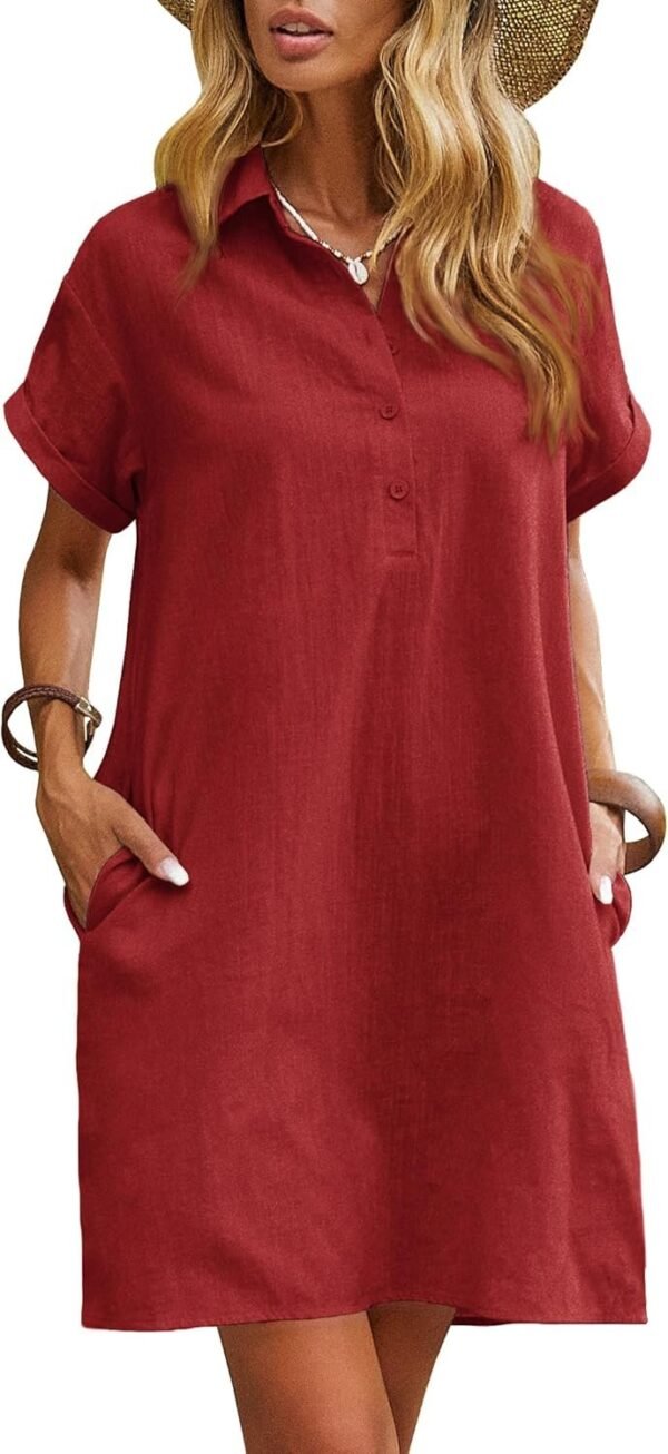 Connecteri  Womens Cotton Shirt Dress Summer Casual Short Sleeve Button Down Beach Cover Up Shirts with Pockets