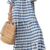 Connecteri  Womens Loose Fit Casual Summer V Neck Half Sleeve Bohemian Geometric Pattern Maxi Long Dresses