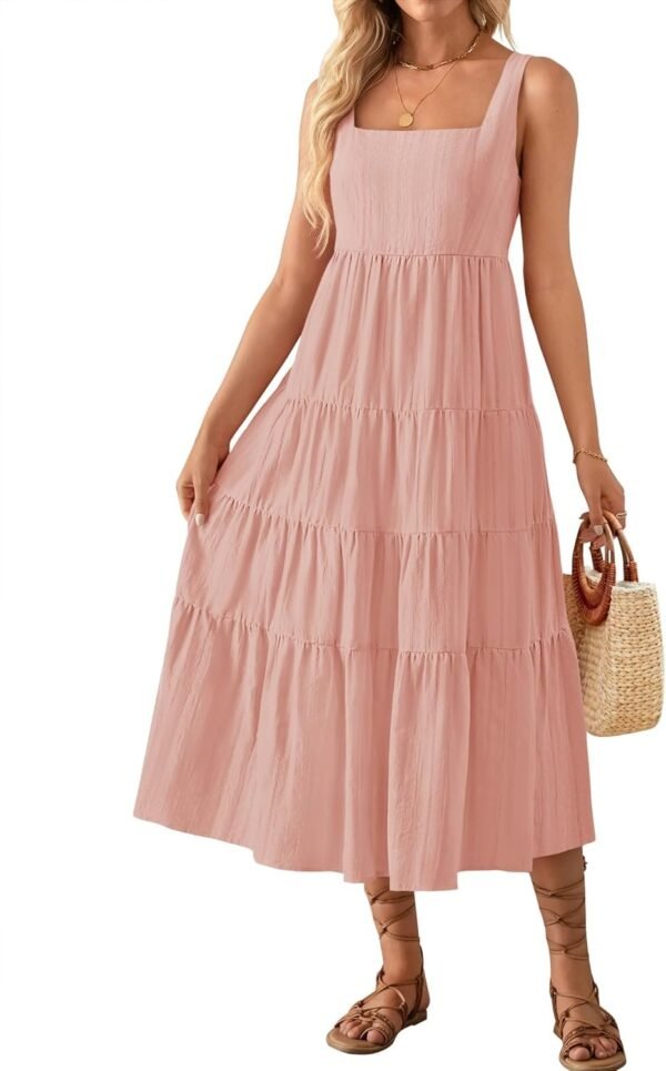 Connecteri Women's 2024 Summer Sleeveless Dress Casual Backless Loose Flowy Tiered Sundress Beach Cover up Tank Dresses